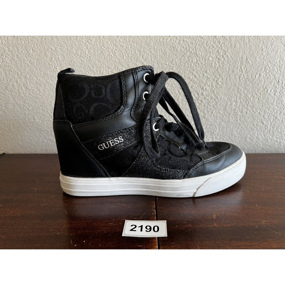 Guess Sneakers Hidden Heel Women 8M Ankle Black White Lace Up High Leather